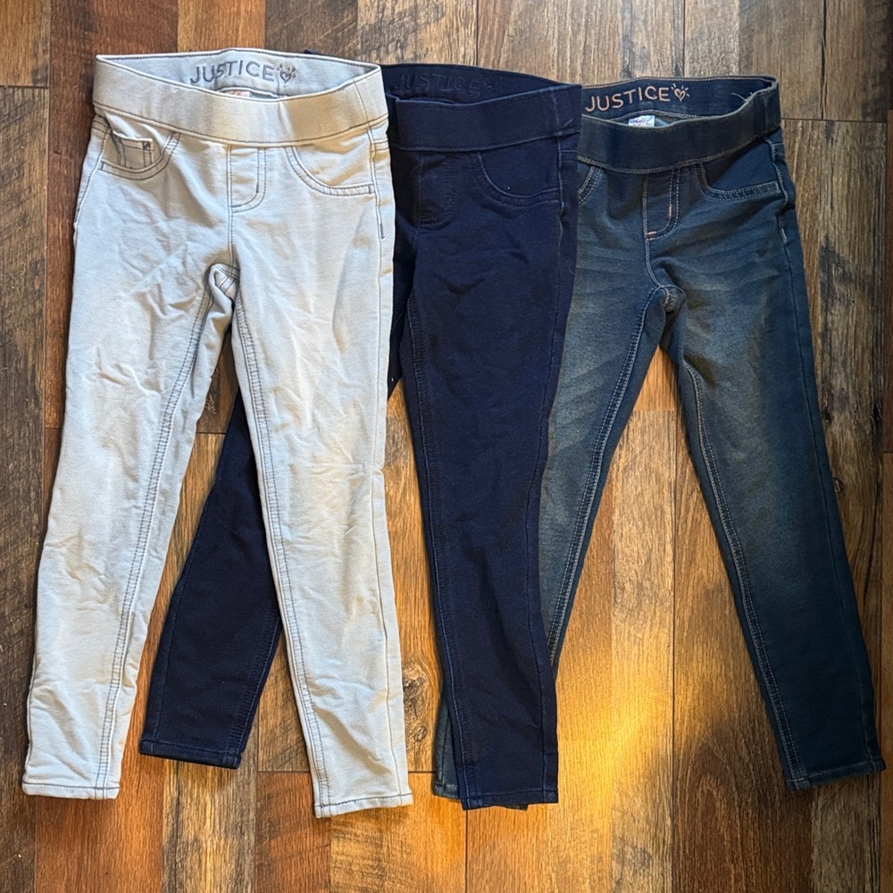 Justice Girls' Jeggings Set in Cream, Navy, and Dark Blue